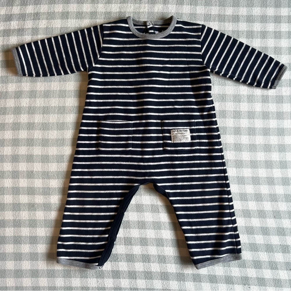 Petit Bateau Striped Navy and White Playsuit